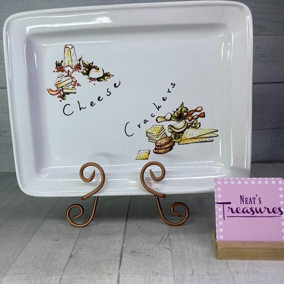 Pottery Barn CHEESE & CRACKERS White Ceramic 15" x 11.5" Large Serving Platter - Picture 1 of 16